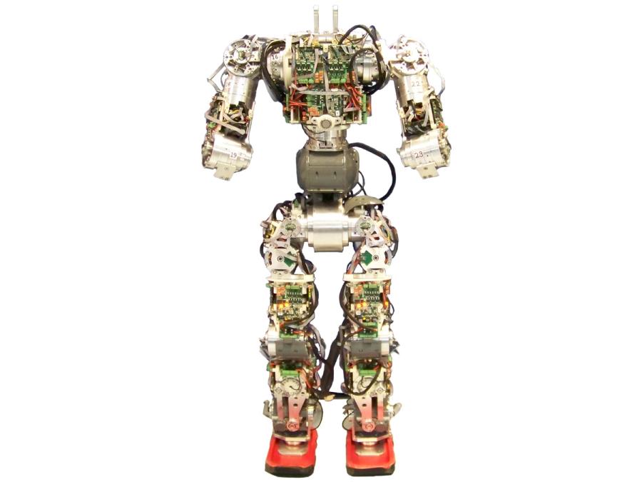 View of the electronics, sensors, and wires inside the robot.